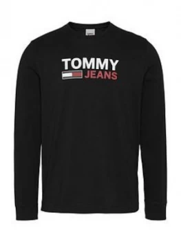 Image of Tommy Jeans Tjm Long Sleeve Corp Logo T-Shirt - Black