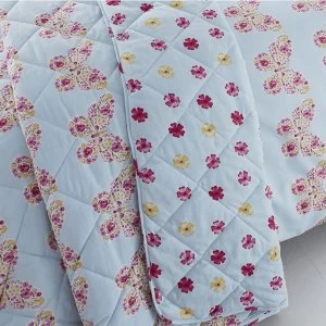 Image of Catherine Lansfield Embroidered Butterfly Quilted Bedspread - Duck Egg