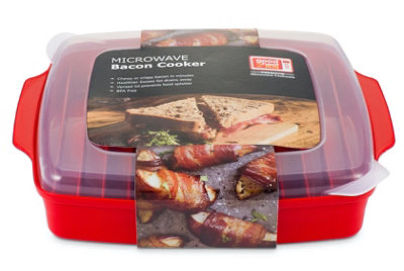 Image of Good2Heat Plus Red 'Plus Microwave Cookware' Dishwasher Safe Lidded Bacon Crisper Red unisex