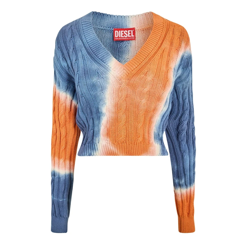 Image of Diesel Womens Janel Maglia Knitted Hoodie Orange+Blue female 6