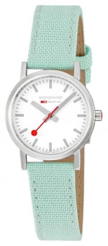 Image of Mondaine Classic 30mm Neo-Mint Textile Strap White Dial Watch