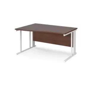 Image of Office Desk Left Hand Wave Desk 1400mm Walnut Top With White Frame Maestro 25 MCM14WLWHW