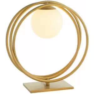 Image of Brushed Gold Table Lamp Light - Gloss Opal Glass Shade - Circular Hoop Design