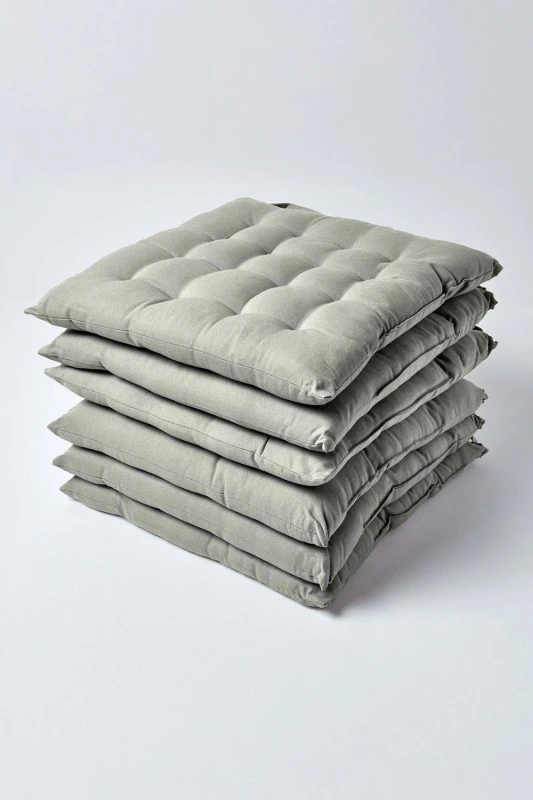 Image of Homescapes Plain Seat Pad with Button Straps, 40 x 40cm, Set of 6 Grey