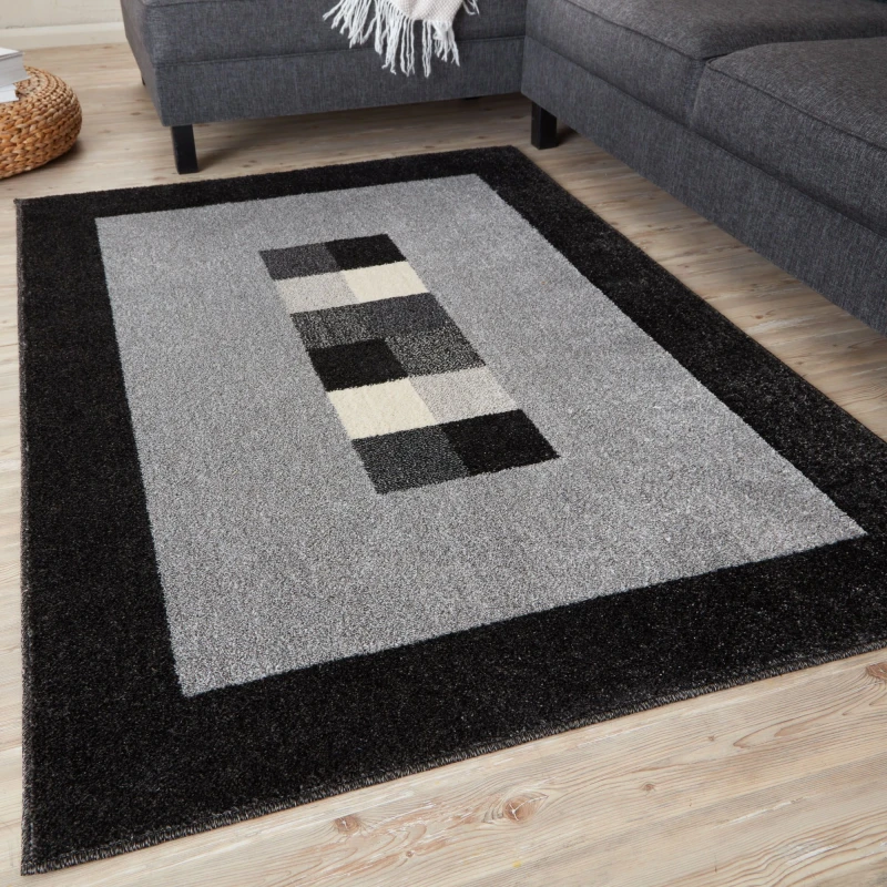 Image of THE RUGS Ephesus Collection Modern Rugs Grey Black 7439GB Size: 60cm x 240cm Black Unisex 60cm x 240 cm