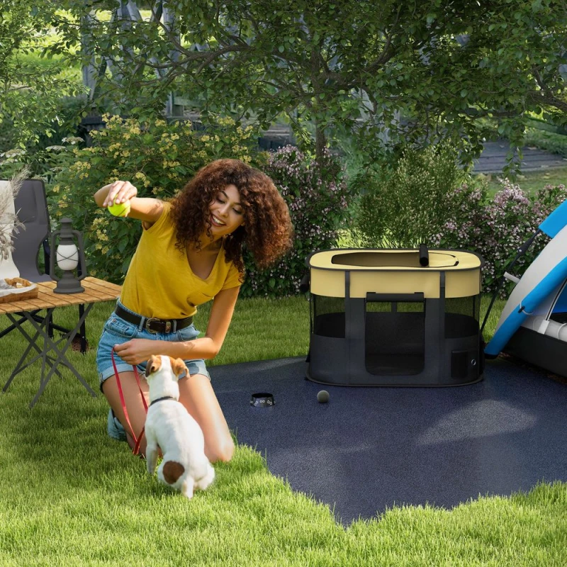 Image of PawHut PawHut Portable Dog Pen - Puppies, Rabbits, Kittens - Yellow