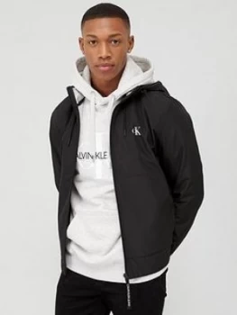 Image of Calvin Klein Jeans Jersey Lined Hooded Jacket - Black