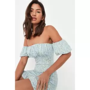 Image of Missguided Bust Puff Sleeve Mini Dress Ditsy - Blue