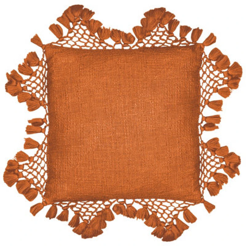 Image of Yard Anko Slub Cotton Macrame Tassel Trimmed Cushion Orange