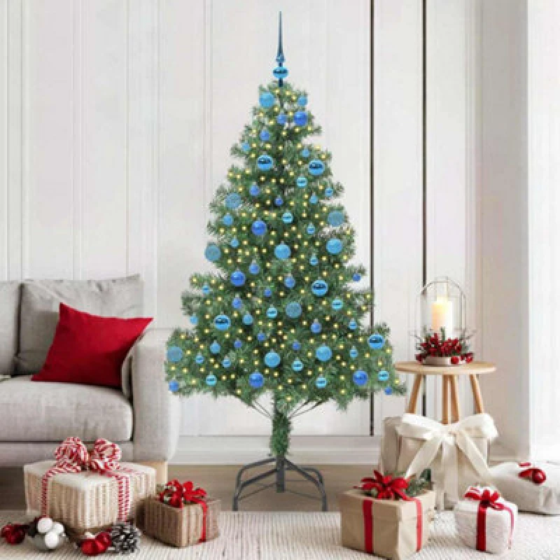 Image of vidaXL Christmas Tree with 300 LEDs with Stand, Blue Balls Green 180cm PVC, Green 3396387