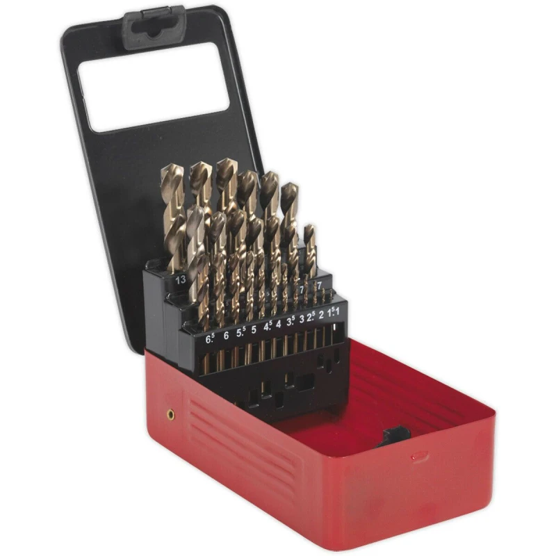 Image of Loops 25 Piece Fully Ground HSS Cobalt Drill Bit Set - 1mm to 13mm - Split Point Tip Multi