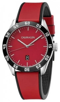 Image of Calvin Klein Mens Complete Red Rubber Strap Red Dial Watch