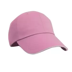 Image of Result Unisex Herringbone Contrast Colour Sandwich Peak Baseball Cap (One size) (Pink/White)