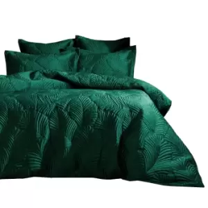 Image of Paoletti Palmeria Velvet Quilted Duvet Cover Set (Single) (Emerald Green)