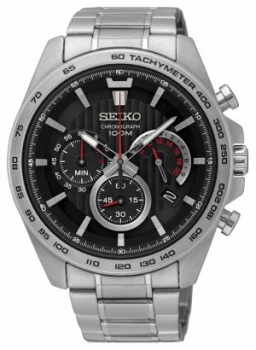 Image of Seiko Mens Chronograph Silver Bracelet Black Dial Watch