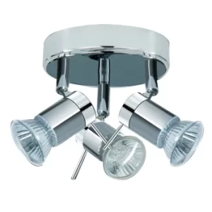Image of Aries 3 Light Adjustable Bathroom Ceiling Spotlight Satin Silver, Chrome IP44, GU10