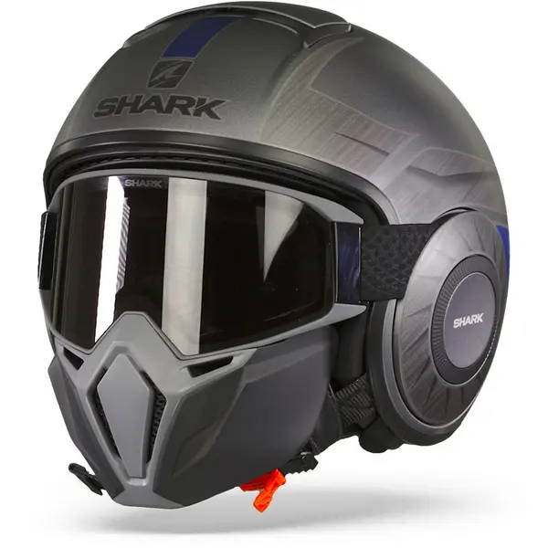 Image of Shark Street Drak Tribute Rm Mat Anthracite Chrom Blue AUB Jet Helmet XS