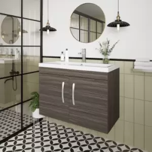 Image of Nuie - Athena Wall Hung 2-Door Vanity Unit with Basin-2 800mm Wide - Anthracite Woodgrain