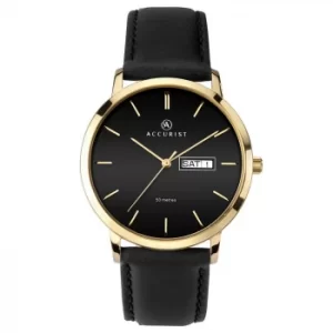 Image of Accurist Mens Black Leather Strap Watch
