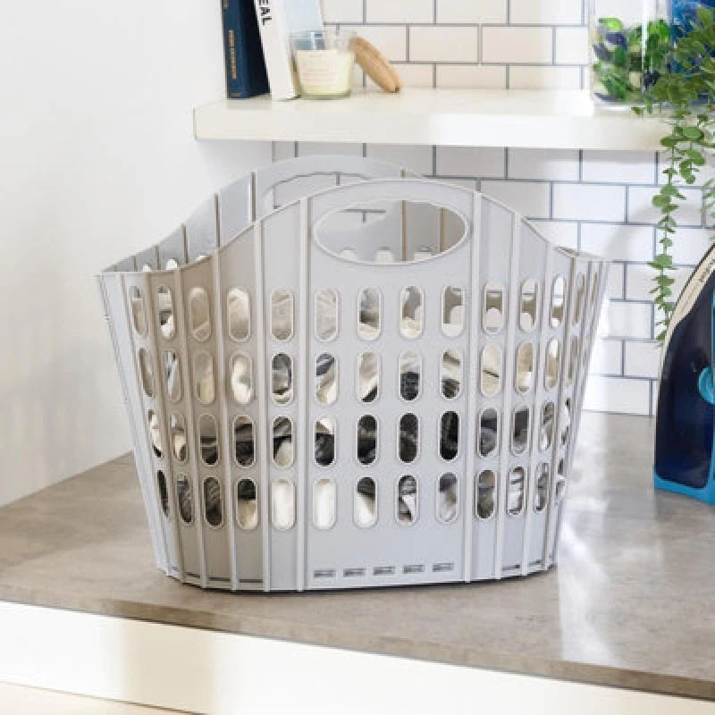 Image of OHS OHS Portable Folding Plastic Laundry Basket Hamper with Handles in Grey Grey One Size Unisex 5027434225705