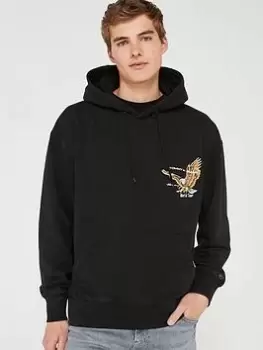 Image of Tommy Jeans Relaxed Vintage Eagle Hoodie - Black Size M Men