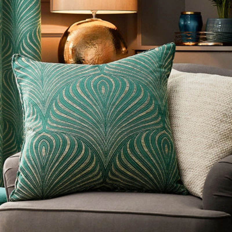 Image of Paoletti Paoletti Gatsby Jacquard Polyester Filled Cushion in Emerald Size: 50cm x 50cm Emerald 50cm x 50cm Unisex 5025532998330
