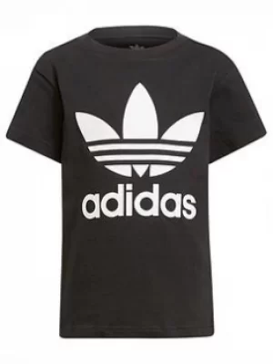 Image of Boys, adidas Originals Kids Unisex Trefoil T-Shirt, Black/White, Size 6-7 Years