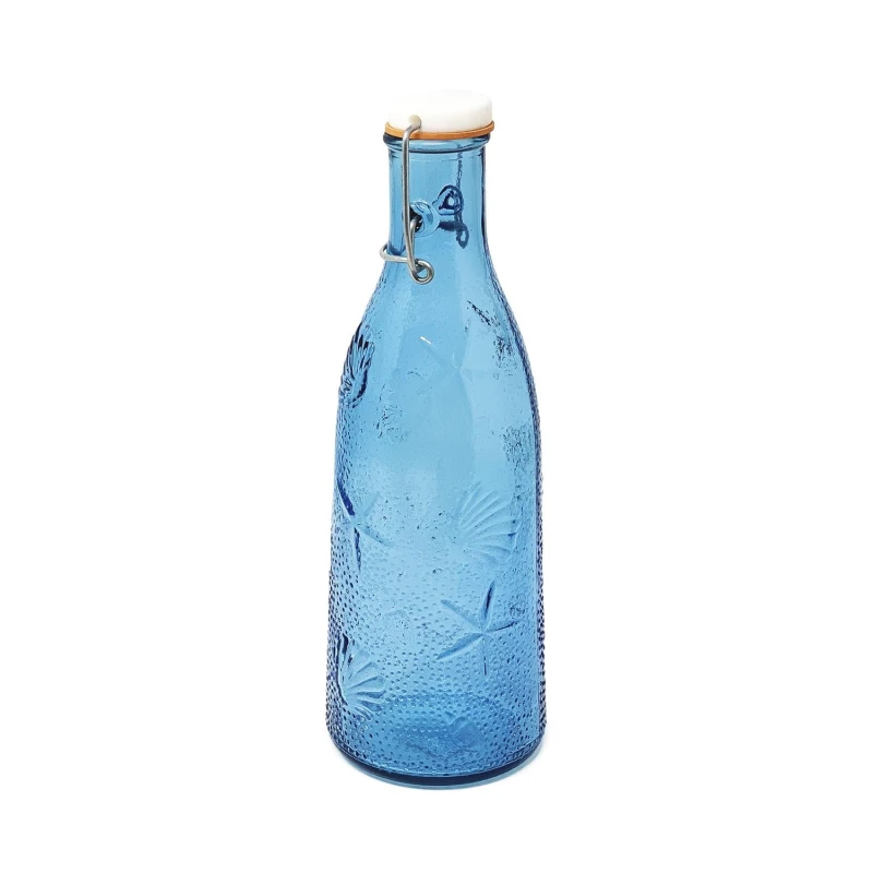 Image of Verano Spanish Ceramics Recycled Glass Beyond The Sea Blue/Clear Kitchen Dining Decanter Bottle 1L (H) 26.5cm Blue unisex