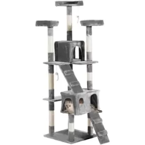 Image of PawHut Cat Tree Scratcher Activity Centre, Condo Scratching Post Toy Bed - Grey