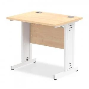 Image of Trexus Desk Rectangle Cable Managed White Leg 800x600mm Maple Ref