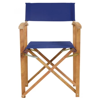 Image of Charles Bentley Fsc Pair Of Wooden Foldable Directors Chairs With Blue Fabric