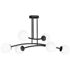 Image of Emibig Halldor Black Globe Ceiling Light with White Glass Shades, 6x E14