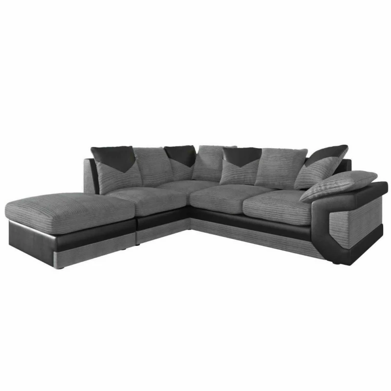 Image of LUXURY LIFE Dino Jumbo Cord Fabric 4 Seater L-Shape Corner Sofa in Grey (Left Hand Corner) SOFA-DINO-CORD-BLACK/GREY-LHF