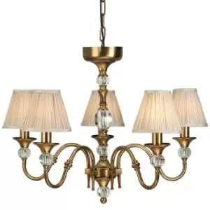 Image of Diana Ceiling Pendant Chandelier Antique Brass & Beige Pleat Shade 5 Lamp Light