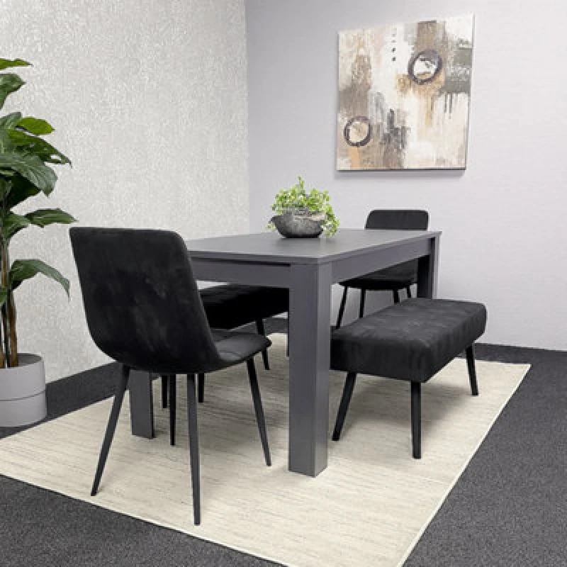 Image of Kosy Koala Dining Wood Table And 4 Chairs With 2 Benches Dark Grey Table 2 Black Velvet Chairs, Multi ARWC140+2BR+2BB