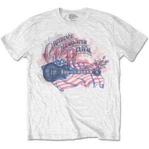 Image of Creedence Clearwater Revival - Guitar & Flag Unisex Medium T-Shirt - White
