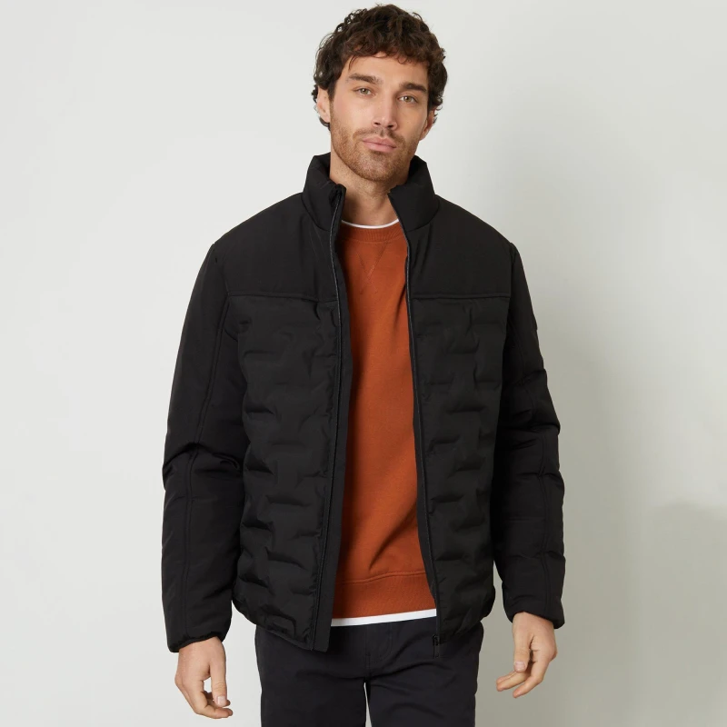 Image of Threadbare Quilted Panel Funnel Neck Jacket Black