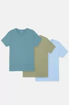 Image of Mens 3 Pack Blue Duck Egg And Khaki T-Shirt