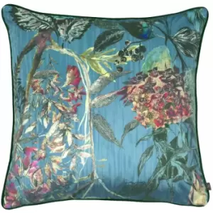 Image of Prestigious Textiles Botanist Floral Piped Edge Cushion Cover, Peacock, 55 x 55 Cm