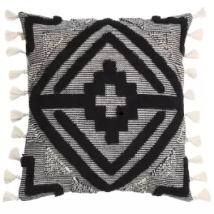 Image of Kalai Tuft Tasselled Cushion Black / 45 x 45cm / Polyester Filled