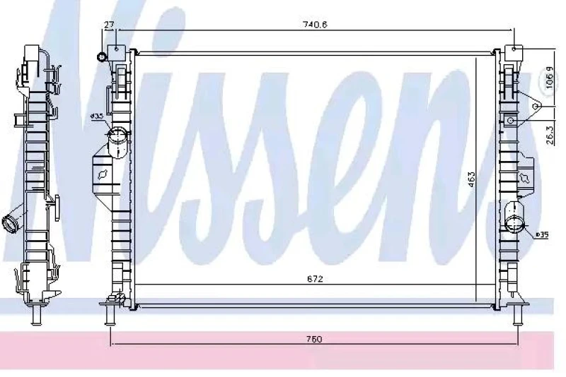 Image of NISSENS 69253 Engine radiator Aluminium, without expansion tank, without gasket/seal Radiator,engine cooling (470)