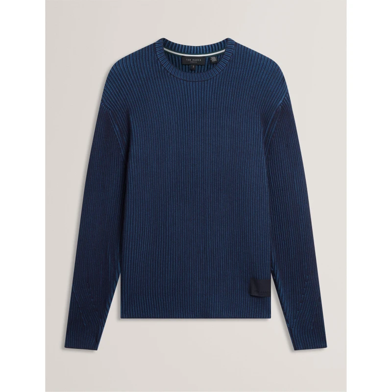 Image of Ted Baker Mens Textured Crew Neck Jumper Navy male M (3)
