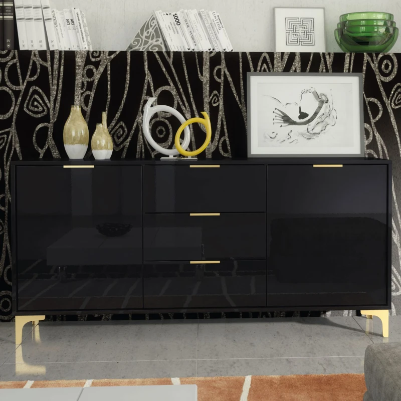 Image of Mex Furniture LTD Sideboard 140cm Lux High Gloss Black