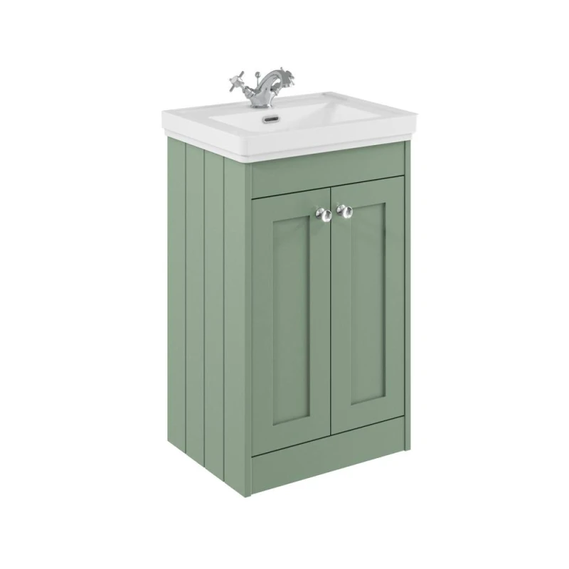 Image of Balterley 500mm Floor Standing 2 Door Unit with Basin 1 Tap Hole - Satin Green Green Unisex