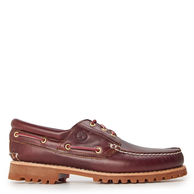 Image of Timberland Mens Authentic 3 Eye Lug Boat Shoes Burgundy Leather Red, 9