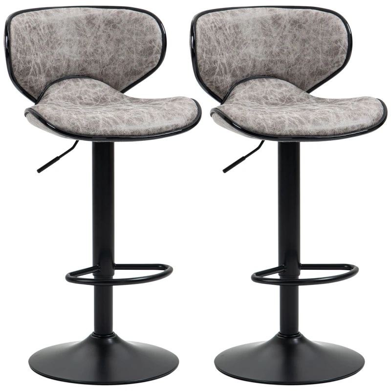 Image of HOMCOM Bar Stool Set of 2, Bar Stool, Microfiber Cloth Adjustable Height Armless Chairs with Swivel Seat, Grey Aosom UK