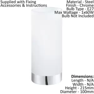 Image of Table Lamp Colour Chrome Shade Round White Satin Glass Bulb E27 1x60W
