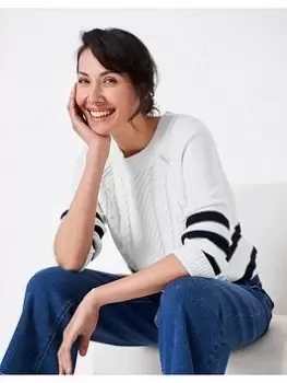 Image of Crew Clothing Rita Cable Knit Jumper - White, Size 12, Women