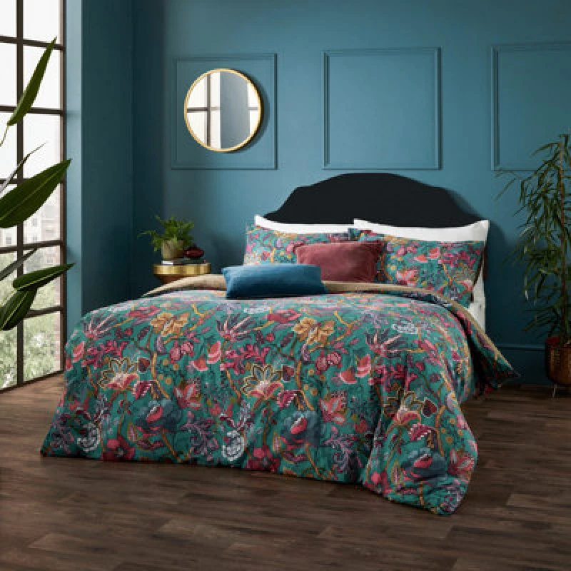 Image of Viranai Exotic Floral Duvet Cover Set Lake Blue, Lake Blue / Double