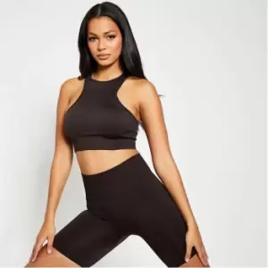 Image of I Saw It First Seamless Active Racer Neck Crop Top - Brown